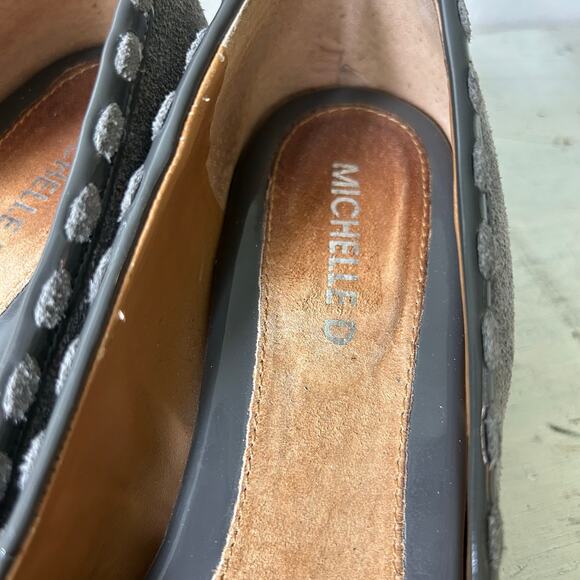 Michelle D suede leather low wedge kitten heel bow academia office coquette 7.5 - Picture 12 of 13